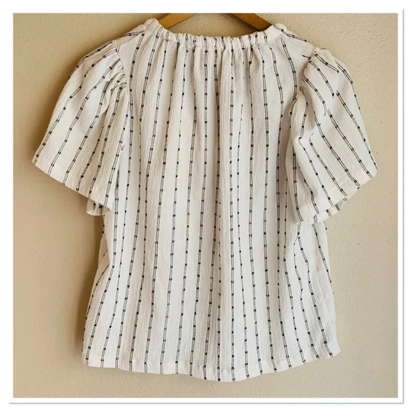 Madewell Tie Neck Tunic Top Knit Dot Pattern Ivory Black Size Small - Picture 5 of 8